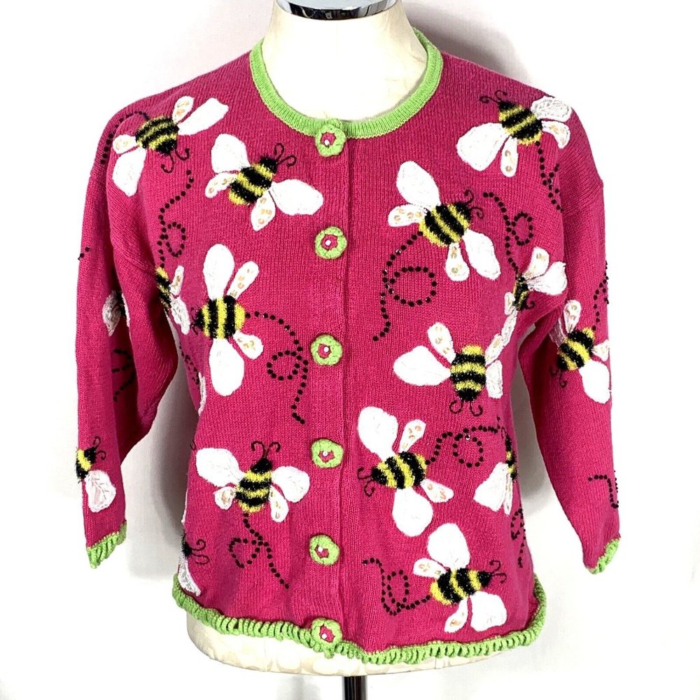 Design Options Philip & Jane Gordon Womens Sweater Sz M Bees Embellished FLAW
